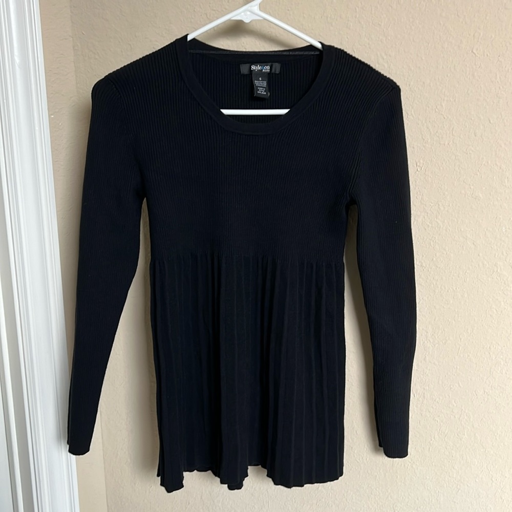 Style&co black ribbed babydoll sweater sz S